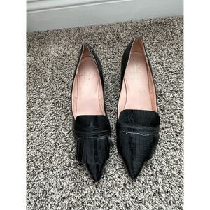 Kate Spade Block Heel Black Patent Leather Pumps Shoes Fringe Size 9.5